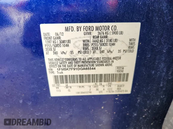 ✅ 2013 Ford Explorer Limited • VIN: 1FM5K7F91DGA65544 • Lot: 52525196. Wystawiony na Copart z przebiegiem 133 438 mil. Bezpłatny archiwum sprzedaży aukcyjnych z USA i szczegółowy raport historii pojazdu na DreamBid. Zdjęcie 13.