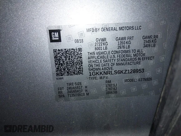 ✅ 2019 GMC Acadia SLE • VIN: 1GKKNRLS6KZ128953 • Лот: 45078159. Опубліковано раніше на IAAI з пробігом 43 808 миль. Безкоштовний доступ до архіву аукціонних продажів зі США та докладний звіт про історію автомобіля на DreamBid. Зображення 9.