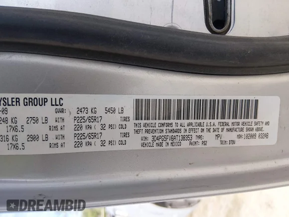 ✅ 2010 Dodge Journey SXT • VIN: 3D4PG5FV6AT138353 • Lot: 45299878. Listed on IAAI with 173,379 mi. Free auction sales archive from the USA and detailed vehicle history report at DreamBid. Image 9.