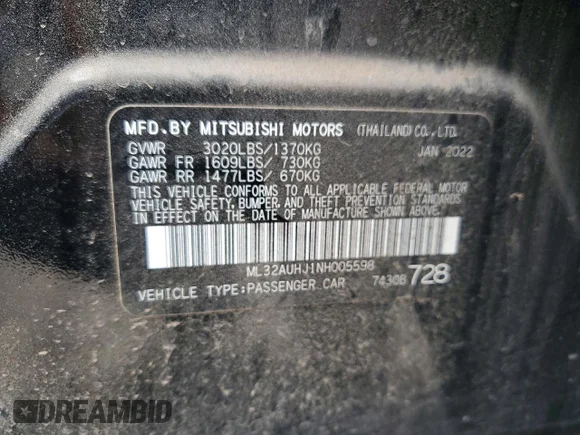 ✅ 2022 Mitsubishi Mirage ES • VIN: ML32AUHJ1NH005598 • Lot: 46311316. Wystawiony na Copart z przebiegiem 15 478 mil. Bezpłatny archiwum sprzedaży aukcyjnych z USA i szczegółowy raport historii pojazdu na DreamBid. Zdjęcie 12.