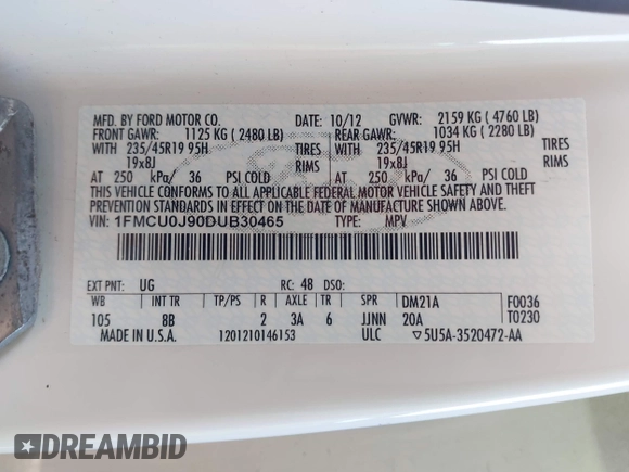✅ 2013 Ford Escape Titanium • VIN: 1FMCU0J90DUB30465 • Lot: 44627569. Wystawiony na IAAI z przebiegiem 124 411 mil. Bezpłatny archiwum sprzedaży aukcyjnych z USA i szczegółowy raport historii pojazdu na DreamBid. Zdjęcie 9.