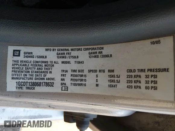 ✅ 2006 Chevrolet Colorado • VIN: 1GCDT138068178632 • Лот: 44712167. Опубліковано раніше на IAAI з пробігом 165 205 миль. Безкоштовний доступ до архіву аукціонних продажів зі США та докладний звіт про історію автомобіля на DreamBid. Зображення 9.