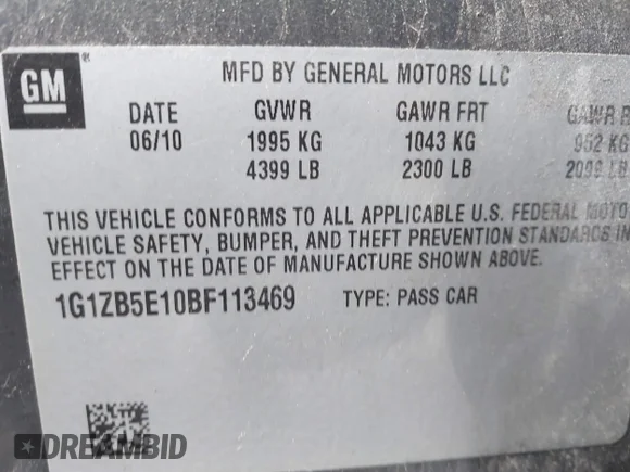 ✅ 2011 Chevrolet Malibu 1LS • VIN: 1G1ZB5E10BF113469 • Lot: 45456009. Wystawiony na IAAI z przebiegiem 42 534 mil. Bezpłatny archiwum sprzedaży aukcyjnych z USA i szczegółowy raport historii pojazdu na DreamBid. Zdjęcie 9.
