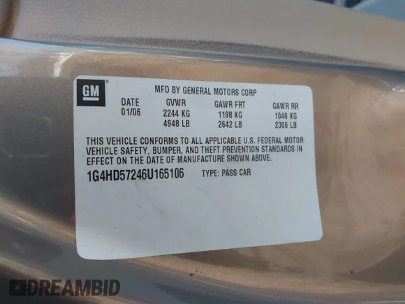 ✅ 2006 Buick Lucerne CXL • VIN: 1G4HD57246U165106 • Lot: 44257325. Wystawiony na IAAI z przebiegiem 80 560 mil. Bezpłatny archiwum sprzedaży aukcyjnych z USA i szczegółowy raport historii pojazdu na DreamBid. Zdjęcie 9.