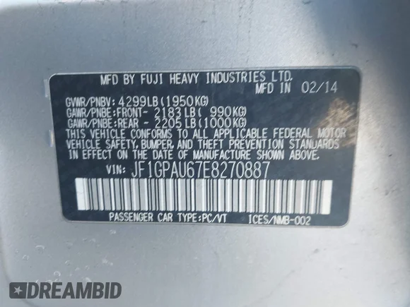 ✅ 2014 Subaru Impreza Special Sports Limited • VIN: JF1GPAU67E8270887 • Lot: 44530651. Wystawiony na IAAI z przebiegiem 149 273 mil. Bezpłatny archiwum sprzedaży aukcyjnych z USA i szczegółowy raport historii pojazdu na DreamBid. Zdjęcie 9.