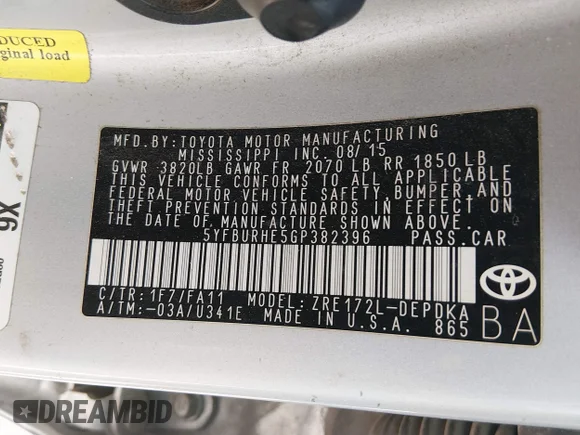 ✅ 2016 Toyota Corolla LE • VIN: 5YFBURHE5GP382396 • Лот: 45044397. Опубликован ранее на IAAI с пробегом 81 671 миль. Бесплатный доступ к архиву аукционных продаж из США и подробный отчёт об истории автомобиля на DreamBid. Изображение 9.