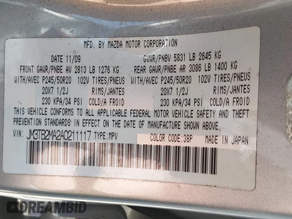 ✅ 2010 Mazda CX-9 Grand Touring • VIN: JM3TB2MA2A0211117 • Лот: 44824382. Опубліковано раніше на IAAI з пробігом 191 647 миль. Безкоштовний доступ до архіву аукціонних продажів зі США та докладний звіт про історію автомобіля на DreamBid. Зображення 9.