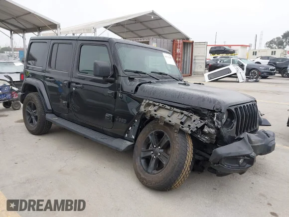 ✅ 2023 Jeep Wrangler Sahara Altitude • VIN: 1C4HJXEG7PW577694 • Lot: 44711387. Listed on IAAI with 52,071 mi. Free auction sales archive from the USA and detailed vehicle history report at DreamBid. Image 1.