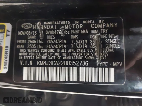 ✅ 2017 Hyundai Tucson Value • VIN: KM8J3CA22HU352736 • Lot: 44543800. Wystawiony na IAAI z przebiegiem 94 128 mil. Bezpłatny archiwum sprzedaży aukcyjnych z USA i szczegółowy raport historii pojazdu na DreamBid. Zdjęcie 9.