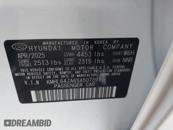 ✅ 2025 Hyundai Sonata SEL • VIN: KMHL64JA6SA507391 • Lot: 44117578. Wystawiony na IAAI z przebiegiem 21 154 mil. Bezpłatny archiwum sprzedaży aukcyjnych z USA i szczegółowy raport historii pojazdu na DreamBid. Zdjęcie 9.