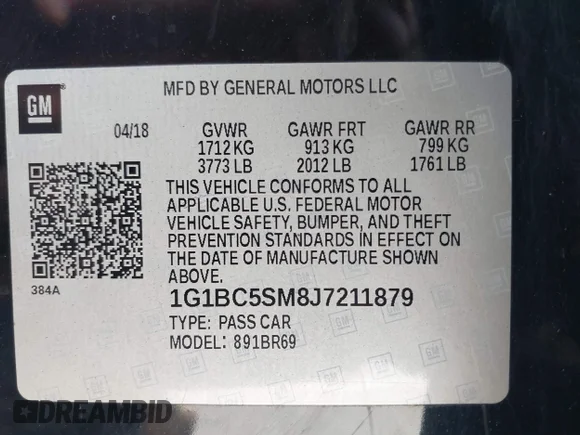✅ 2018 Chevrolet Cruze LS • VIN: 1G1BC5SM8J7211879 • Lot: 45018645. Wystawiony na IAAI z przebiegiem 95 184 mil. Bezpłatny archiwum sprzedaży aukcyjnych z USA i szczegółowy raport historii pojazdu na DreamBid. Zdjęcie 9.