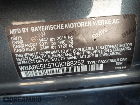 ✅ 2016 BMW 3 Series 328d • VIN: WBA8E5C57GK388252 • Лот: 43914731. Опубліковано раніше на IAAI з пробігом 103 344 миль. Безкоштовний доступ до архіву аукціонних продажів зі США та докладний звіт про історію автомобіля на DreamBid. Зображення 9.