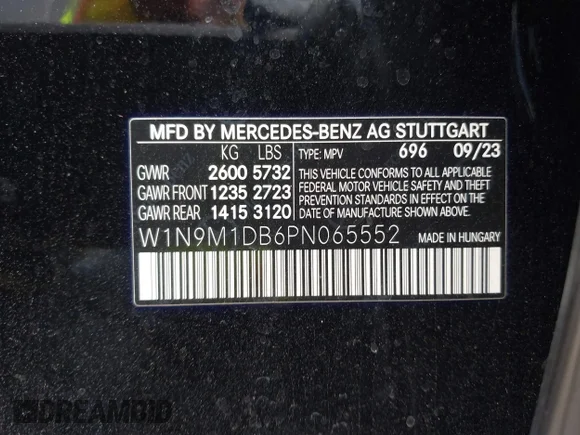 ✅ 2023 Mercedes-Benz EQB 350 • VIN: W1N9M1DB6PN065552 • Lot: 42892305. Wystawiony na IAAI z przebiegiem 11 367 mil. Bezpłatny archiwum sprzedaży aukcyjnych z USA i szczegółowy raport historii pojazdu na DreamBid. Zdjęcie 9.