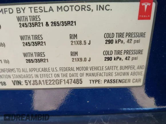 ✅ 2016 Tesla Model S 90D • VIN: 5YJSA1E22GF147485 • Lot: 39804663. Listed on IAAI with 48,413 mi. Free auction sales archive from the USA and detailed vehicle history report at DreamBid. Image 9.