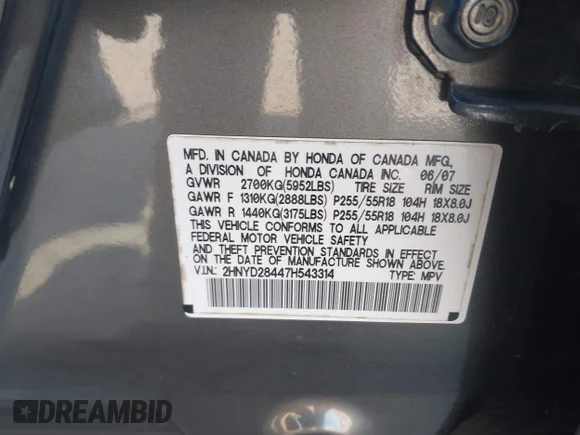 ✅ 2007 Acura MDX Technology • VIN: 2HNYD28447H543314 • Lot: 44712247. Wystawiony na IAAI z przebiegiem 203 430 mil. Bezpłatny archiwum sprzedaży aukcyjnych z USA i szczegółowy raport historii pojazdu na DreamBid. Zdjęcie 9.