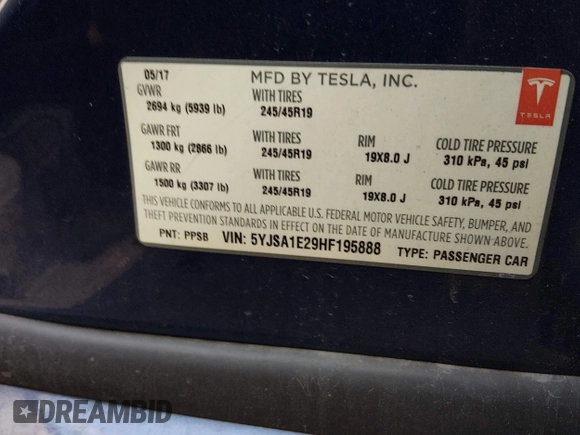 ✅ 2017 Tesla Model S 100D • VIN: 5YJSA1E29HF195888 • Лот: 44803025. Опубликован ранее на IAAI с пробегом 78 174 миль. Бесплатный доступ к архиву аукционных продаж из США и подробный отчёт об истории автомобиля на DreamBid. Изображение 9.