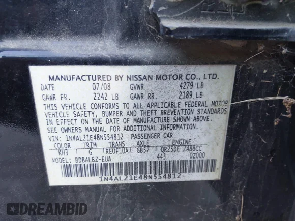 ✅ 2008 Nissan Altima SL • VIN: 1N4AL21E48N554812 • Lot: 44182987. Wystawiony na IAAI z przebiegiem 193 979 mil. Bezpłatny archiwum sprzedaży aukcyjnych z USA i szczegółowy raport historii pojazdu na DreamBid. Zdjęcie 9.