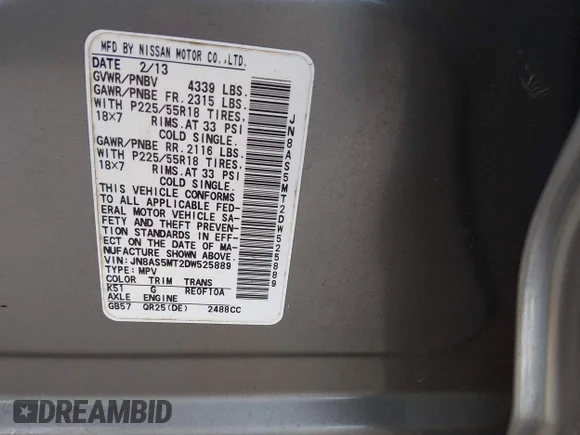 ✅ 2013 Nissan Rogue S • VIN: JN8AS5MT2DW525889 • Lot: 44400182. Listed on IAAI with 99,694 mi. Free auction sales archive from the USA and detailed vehicle history report at DreamBid. Image 9.