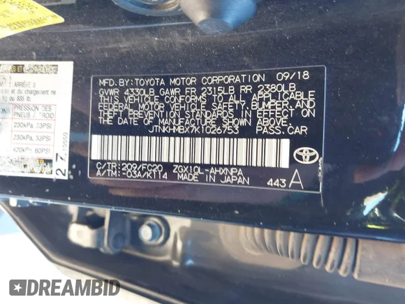 ✅ 2019 Toyota C-HR LE • VIN: JTNKHMBX7K1026753 • Lot: 44483489. Wystawiony na IAAI z przebiegiem 155 309 mil. Bezpłatny archiwum sprzedaży aukcyjnych z USA i szczegółowy raport historii pojazdu na DreamBid. Zdjęcie 9.