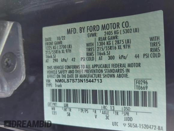 ✅ 2022 Ford Transit Connect XL • VIN: NM0LS7S73N1544713 • Lot: 42504037. Wystawiony na IAAI z przebiegiem 36 170 mil. Bezpłatny archiwum sprzedaży aukcyjnych z USA i szczegółowy raport historii pojazdu na DreamBid. Zdjęcie 9.
