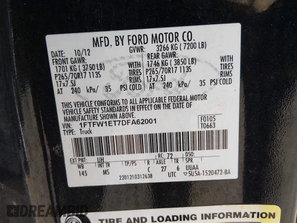✅ 2013 Ford F-150 Lariat • VIN: 1FTFW1ET7DFA62001 • Лот: 44971035. Опубліковано раніше на IAAI з пробігом 276 665 миль. Безкоштовний доступ до архіву аукціонних продажів зі США та докладний звіт про історію автомобіля на DreamBid. Зображення 9.