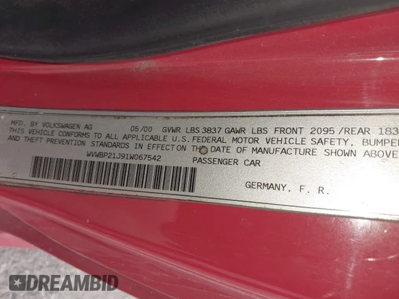 ✅ 2001 Volkswagen Golf • VIN: WVWBP21J91W067542 • Lot: 44637220. Wystawiony na IAAI z przebiegiem 239 729 mil. Bezpłatny archiwum sprzedaży aukcyjnych z USA i szczegółowy raport historii pojazdu na DreamBid. Zdjęcie 9.