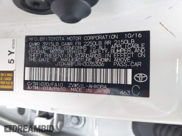 ✅ 2017 Toyota Prius Four Touring • VIN: JTDKARFUXH3035336 • Лот: 45132554. Опубликован ранее на IAAI с пробегом 101 800 миль. Бесплатный доступ к архиву аукционных продаж из США и подробный отчёт об истории автомобиля на DreamBid. Изображение 9.