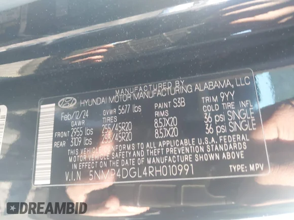 ✅ 2024 Hyundai Santa Fe Limited • VIN: 5NMP4DGL4RH010991 • Lot: 44328765. Listed on IAAI with 29,161 mi. Free auction sales archive from the USA and detailed vehicle history report at DreamBid. Image 9.