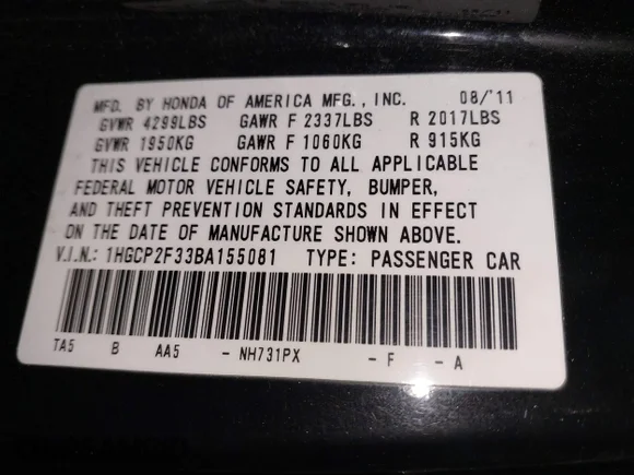 ✅ 2011 Honda Accord LX • VIN: 1HGCP2F33BA155081 • Лот: 43986077. Опубликован ранее на IAAI с пробегом 183 266 миль. Бесплатный доступ к архиву аукционных продаж из США и подробный отчёт об истории автомобиля на DreamBid. Изображение 9.