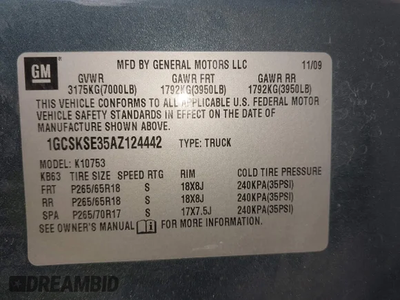 ✅ 2010 Chevrolet Silverado 1500 LT • VIN: 1GCSKSE35AZ124442 • Lot: 44871969. Wystawiony na IAAI z przebiegiem 112 086 mil. Bezpłatny archiwum sprzedaży aukcyjnych z USA i szczegółowy raport historii pojazdu na DreamBid. Zdjęcie 9.