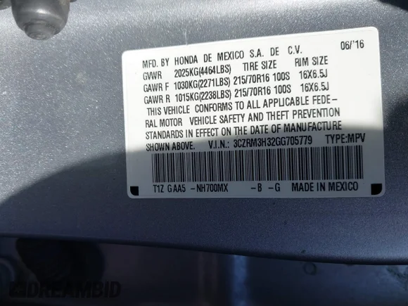 ✅ 2016 Honda CR-V LX • VIN: 3CZRM3H32GG705779 • Lot: 44187110. Listed on IAAI with 154,286 mi. Free auction sales archive from the USA and detailed vehicle history report at DreamBid. Image 9.