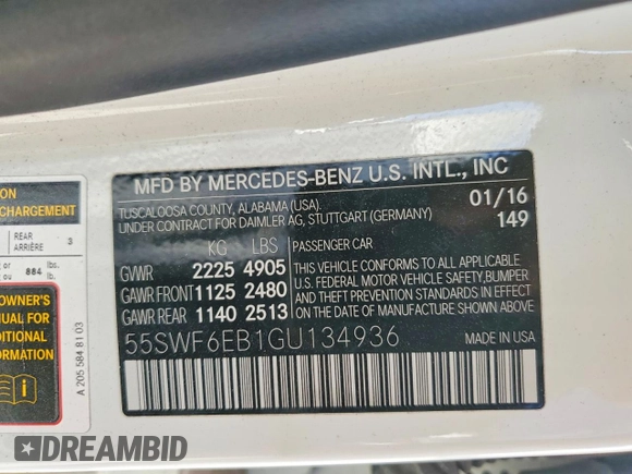 ✅ 2016 Mercedes-Benz C 450 AMG • VIN: 55SWF6EB1GU134936 • Lot: 50305826. Wystawiony na Copart z przebiegiem 74 184 mil. Bezpłatny archiwum sprzedaży aukcyjnych z USA i szczegółowy raport historii pojazdu na DreamBid. Zdjęcie 13.