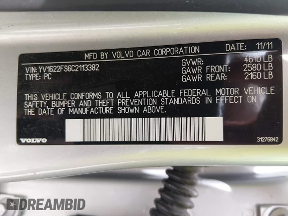 ✅ 2012 Volvo S60 T5 • VIN: YV1622FS6C2113382 • Лот: 45314245. Опубликован ранее на IAAI с пробегом 194 405 миль. Бесплатный доступ к архиву аукционных продаж из США и подробный отчёт об истории автомобиля на DreamBid. Изображение 9.