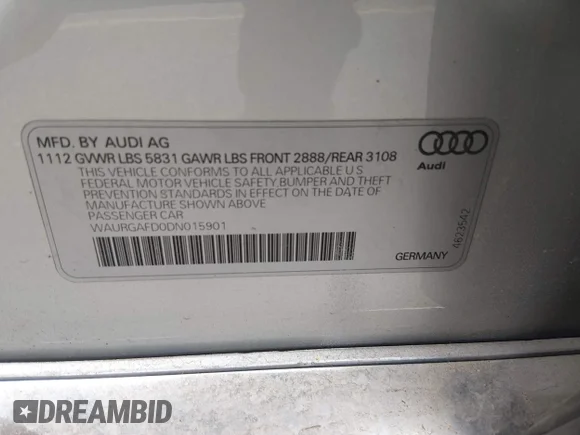 ✅ 2013 Audi A8 3.0L • VIN: WAURGAFD0DN015901 • Лот: 45107766. Опубліковано раніше на IAAI з пробігом 85 892 миль. Безкоштовний доступ до архіву аукціонних продажів зі США та докладний звіт про історію автомобіля на DreamBid. Зображення 9.