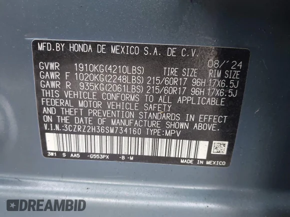 ✅ 2025 Honda HR-V LX • VIN: 3CZRZ2H36SM734160 • Lot: 44388527. Wystawiony na IAAI z przebiegiem 13 286 mil. Bezpłatny archiwum sprzedaży aukcyjnych z USA i szczegółowy raport historii pojazdu na DreamBid. Zdjęcie 9.
