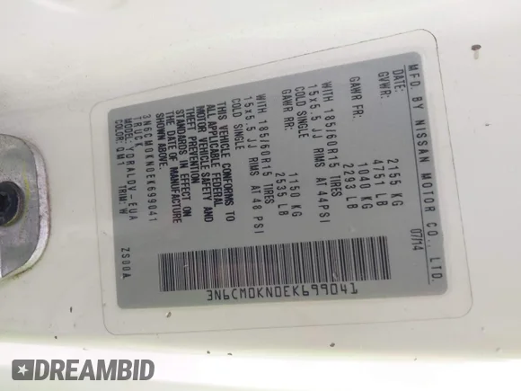 ✅ 2014 Nissan NV200 S • VIN: 3N6CM0KN0EK699041 • Lot: 43262097. Wystawiony na IAAI z przebiegiem 231 255 mil. Bezpłatny archiwum sprzedaży aukcyjnych z USA i szczegółowy raport historii pojazdu na DreamBid. Zdjęcie 9.