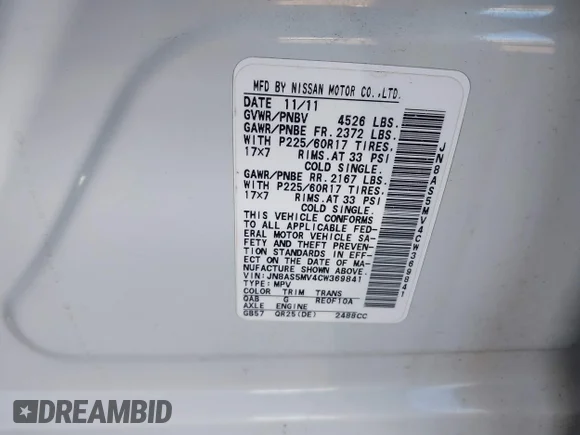 ✅ 2012 Nissan Rogue SV • VIN: JN8AS5MV4CW369841 • Lot: 43890575. Listed on IAAI with 149,059 mi. Free auction sales archive from the USA and detailed vehicle history report at DreamBid. Image 9.