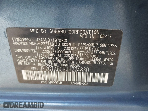 ✅ 2018 Subaru Crosstrek Premium • VIN: JF2GTABC9JH224830 • Lot: 43828737. Wystawiony na IAAI z przebiegiem 93 016 mil. Bezpłatny archiwum sprzedaży aukcyjnych z USA i szczegółowy raport historii pojazdu na DreamBid. Zdjęcie 9.