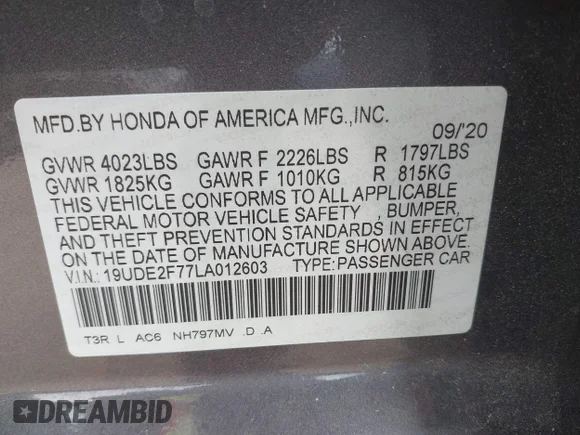 ✅ 2020 Acura ILX Premium • VIN: 19UDE2F77LA012603 • Лот: 42916973. Опубликован ранее на IAAI с пробегом 54 813 миль. Бесплатный доступ к архиву аукционных продаж из США и подробный отчёт об истории автомобиля на DreamBid. Изображение 9.
