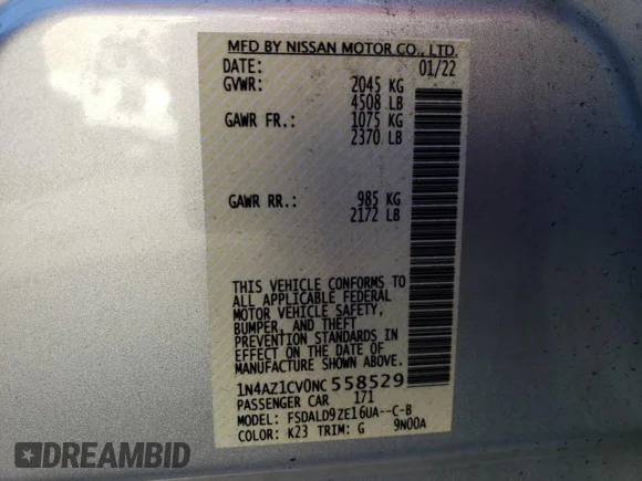 ✅ 2022 Nissan LEAF SV • VIN: 1N4AZ1CV0NC558529 • Lot: 42821063. Wystawiony na Copart z przebiegiem 10 280 mil. Bezpłatny archiwum sprzedaży aukcyjnych z USA i szczegółowy raport historii pojazdu na DreamBid. Zdjęcie 12.