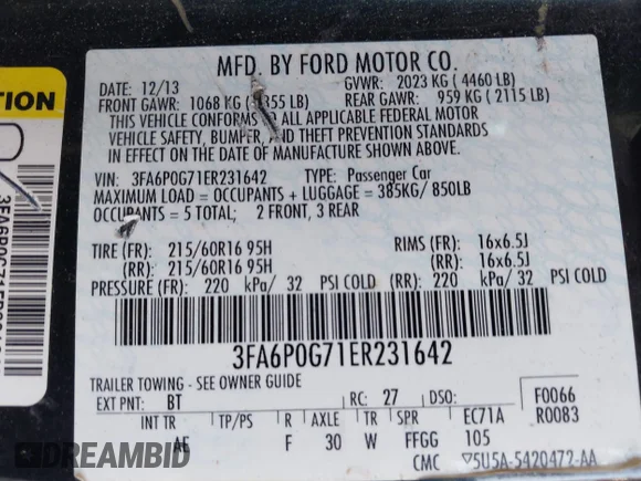 ✅ 2014 Ford Fusion S • VIN: 3FA6P0G71ER231642 • Лот: 44996067. Опубликован ранее на IAAI с пробегом 204 068 миль. Бесплатный доступ к архиву аукционных продаж из США и подробный отчёт об истории автомобиля на DreamBid. Изображение 9.