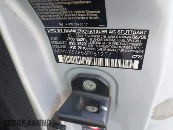 ✅ 2006 Mercedes-Benz SLK 280 • VIN: WDBWK54F56F081257 • Лот: 42998051. Опубликован ранее на IAAI с пробегом 87 814 миль. Бесплатный доступ к архиву аукционных продаж из США и подробный отчёт об истории автомобиля на DreamBid. Изображение 9.