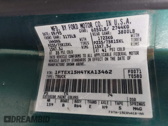 ✅ 1996 Ford F-150 • VIN: 1FTEX15H4TKA13462 • Лот: 45491478. Опубликован ранее на IAAI с пробегом 170 304 миль. Бесплатный доступ к архиву аукционных продаж из США и подробный отчёт об истории автомобиля на DreamBid. Изображение 9.