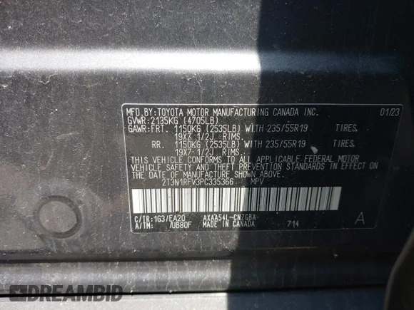 ✅ 2023 Toyota RAV4 Limited • VIN: 2T3N1RFV3PC335366 • Lot: 45148538. Listed on IAAI with 65,440 mi. Free auction sales archive from the USA and detailed vehicle history report at DreamBid. Image 9.