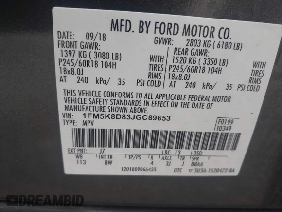 ✅ 2018 Ford Explorer XLT • VIN: 1FM5K8D83JGC89653 • Лот: 44911297. Опубліковано раніше на IAAI з пробігом 87 833 миль. Безкоштовний доступ до архіву аукціонних продажів зі США та докладний звіт про історію автомобіля на DreamBid. Зображення 9.
