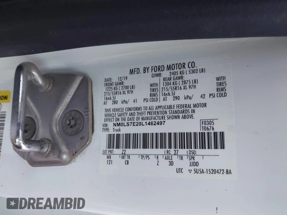 ✅ 2020 Ford Transit Connect XL • VIN: NM0LS7E20L1462497 • Lot: 44751539. Wystawiony na IAAI z przebiegiem 106 526 mil. Bezpłatny archiwum sprzedaży aukcyjnych z USA i szczegółowy raport historii pojazdu na DreamBid. Zdjęcie 9.
