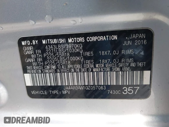 ✅ 2016 Mitsubishi Outlander ES • VIN: JA4AR3AW1GZ057063 • Лот: 43892200. Опубліковано раніше на IAAI з пробігом 184 172 миль. Безкоштовний доступ до архіву аукціонних продажів зі США та докладний звіт про історію автомобіля на DreamBid. Зображення 9.