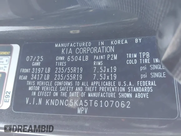 ✅ 2026 Kia Carnival EX • VIN: KNDNC5KA5T6107062 • Lot: 44172826. Wystawiony na IAAI z przebiegiem 2 669 mil. Bezpłatny archiwum sprzedaży aukcyjnych z USA i szczegółowy raport historii pojazdu na DreamBid. Zdjęcie 9.
