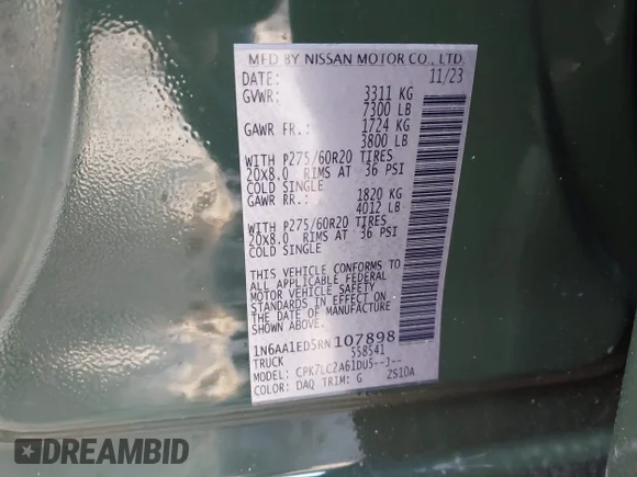 ✅ 2024 Nissan Titan Pro-4X • VIN: 1N6AA1ED5RN107898 • Лот: 43893739. Опубликован ранее на IAAI с пробегом 14 350 миль. Бесплатный доступ к архиву аукционных продаж из США и подробный отчёт об истории автомобиля на DreamBid. Изображение 9.