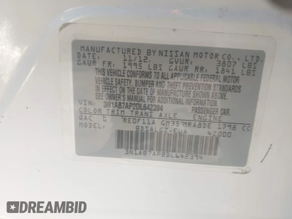 ✅ 2013 Nissan Sentra SL • VIN: 3N1AB7AP2DL642394 • Lot: 43399753. Listed on IAAI with 114,953 mi. Free auction sales archive from the USA and detailed vehicle history report at DreamBid. Image 9.